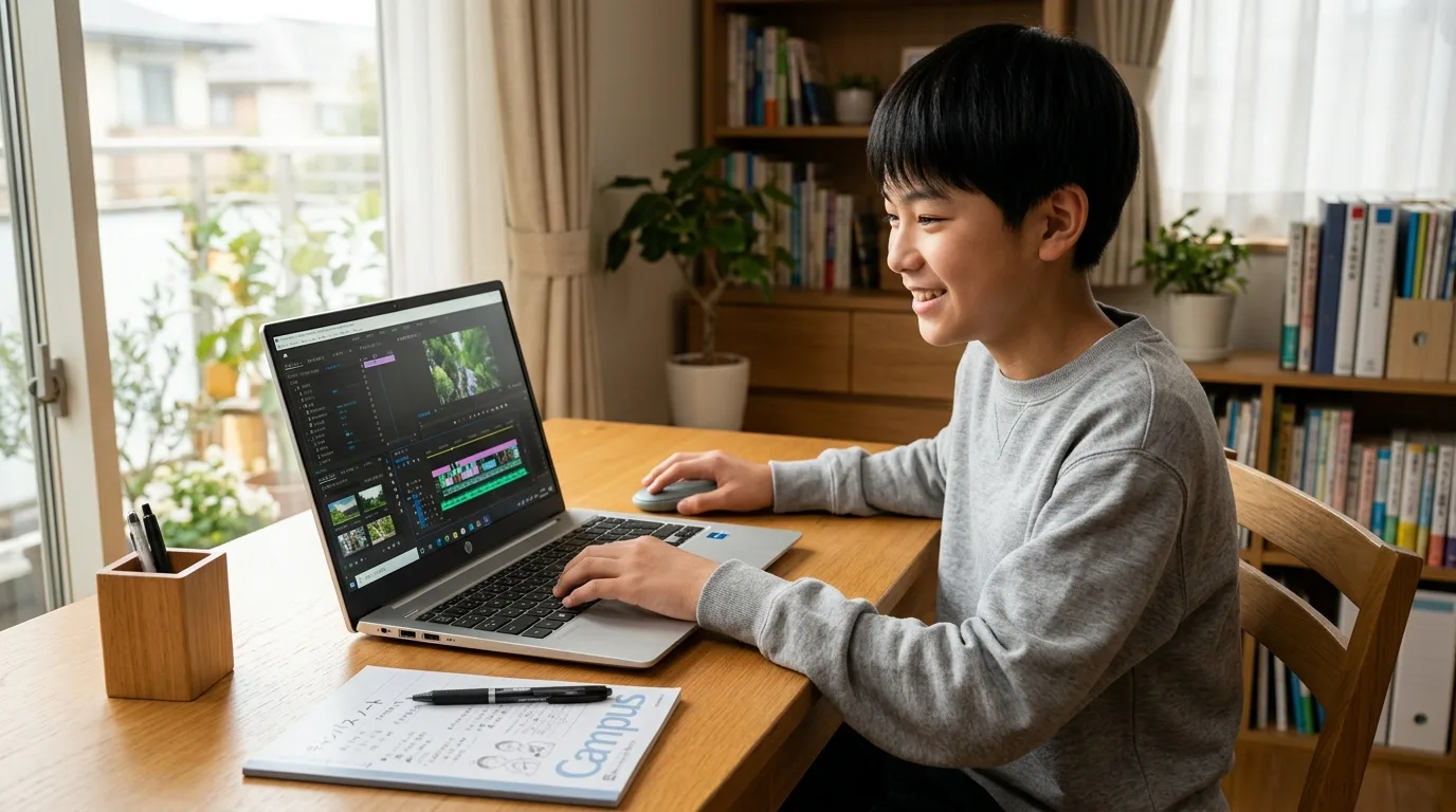 中学生が動画編集ソフトを使って快適に動画を制作するノートパソコン環境